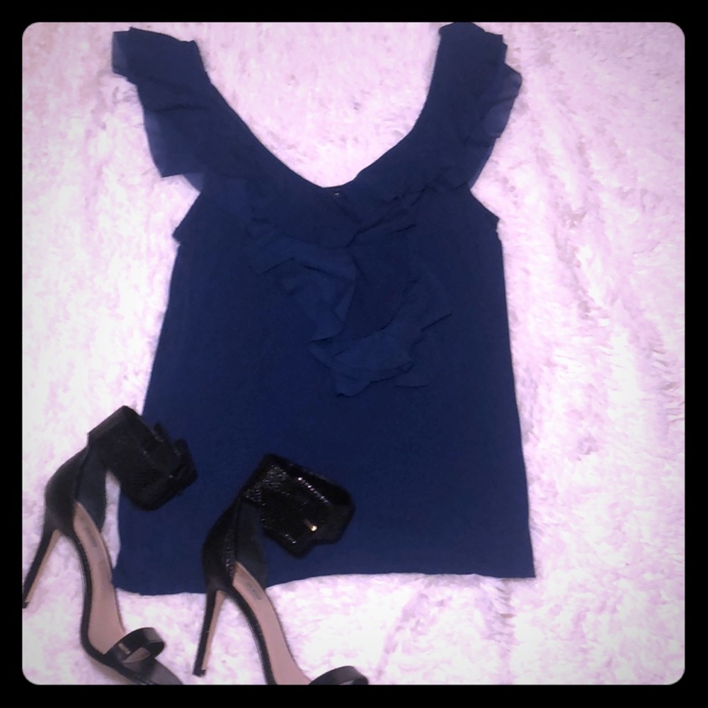 Express royal blue ruffle front tank